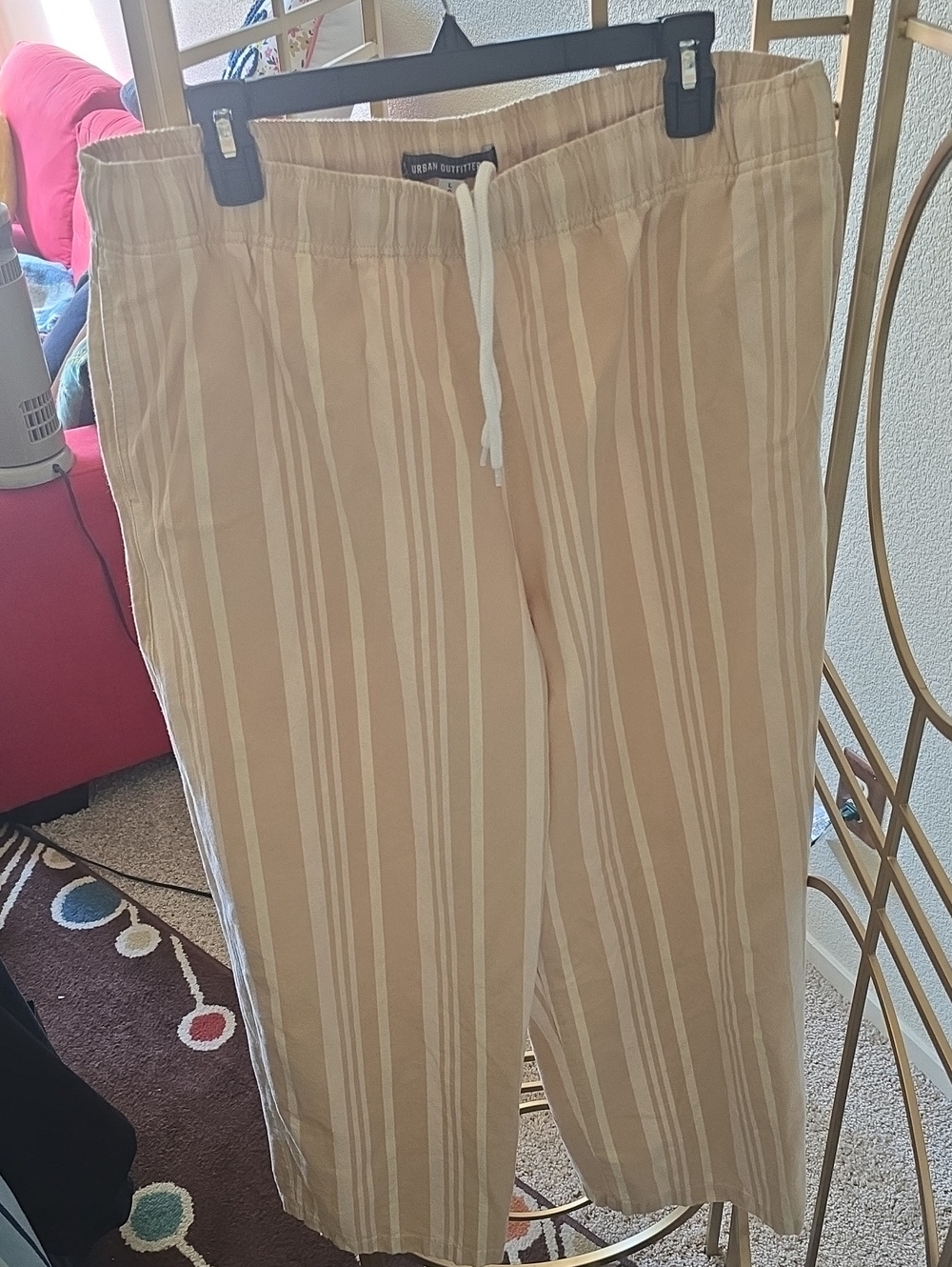 Urban Outfitters cream striped Men’s Drawstring Pants - Large, 100% cotton